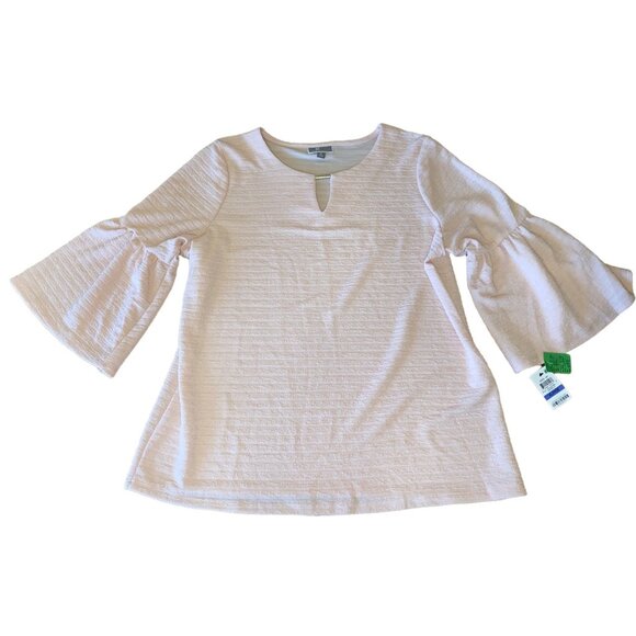 JM Collection Womens XL 3/4 Sleeve Textured Top Casabella Pink Keyhole Detail - Picture 1 of 5
